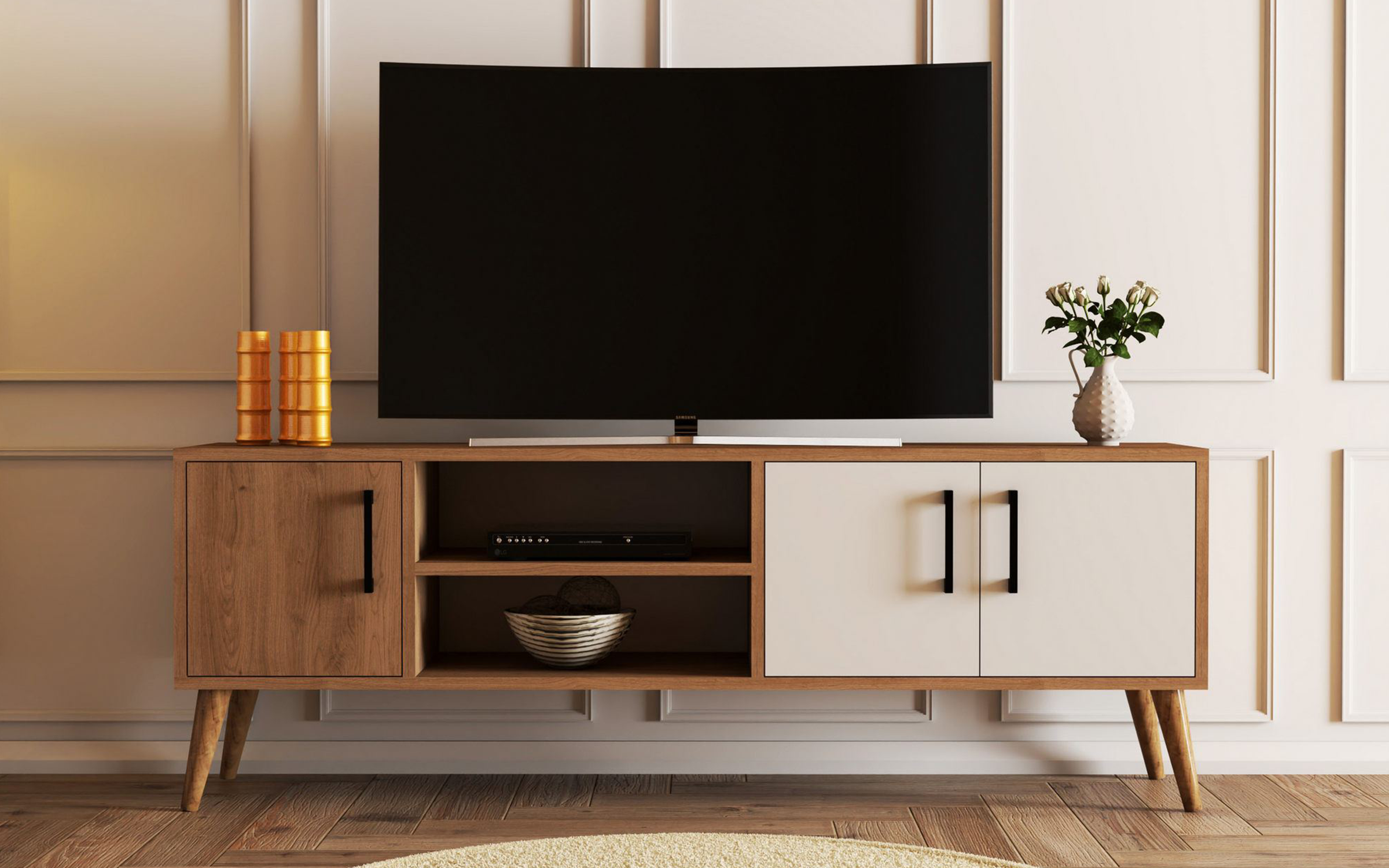 Modul TV Exen M, stejar + alb  1